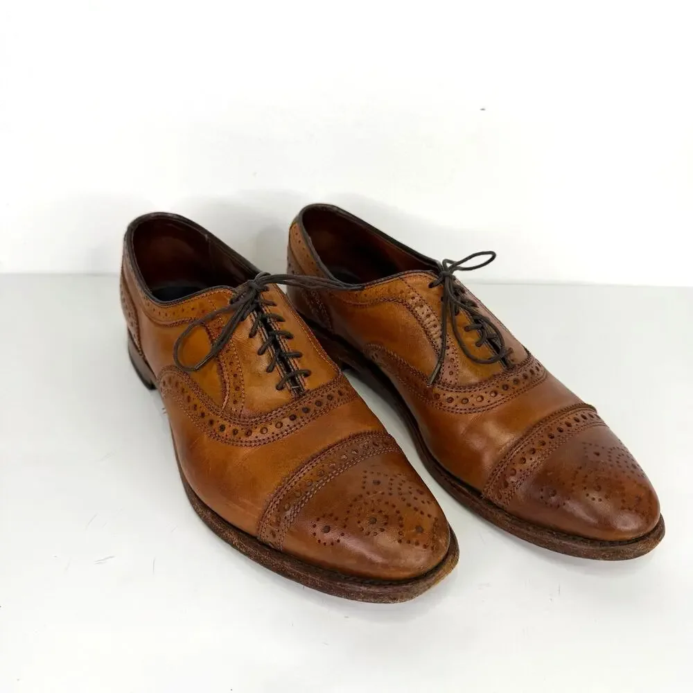 Allen Edmonds Cap Toe Siena Medallion Oxford Brogue Shoes Mens 9 Brown Leather